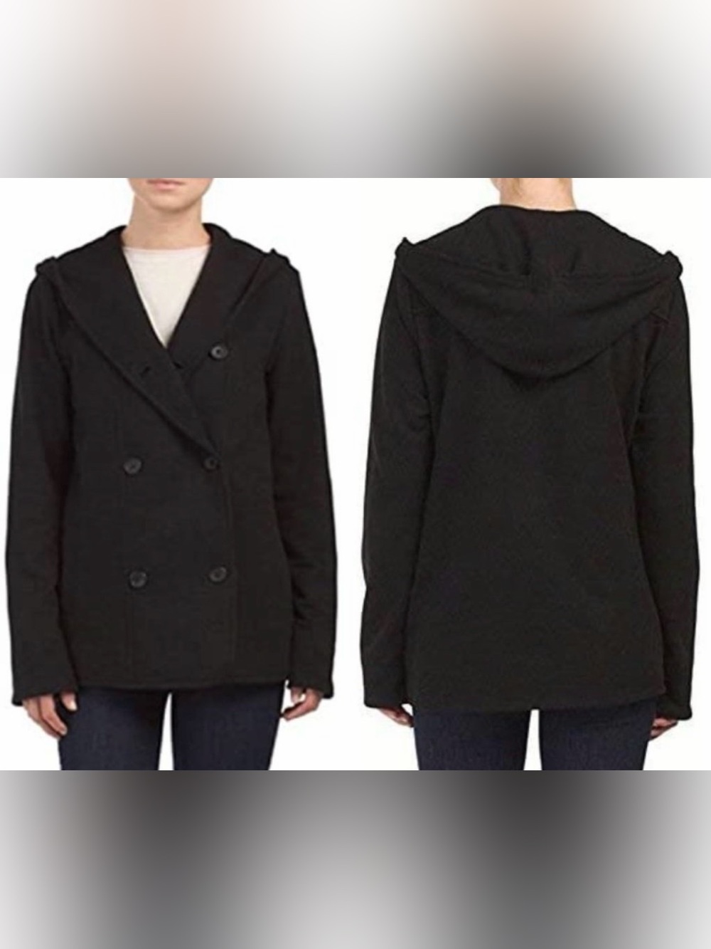 Standard James Perse Black Double Breasted Hoodie Peacoat Medium - Picture 2 of 8